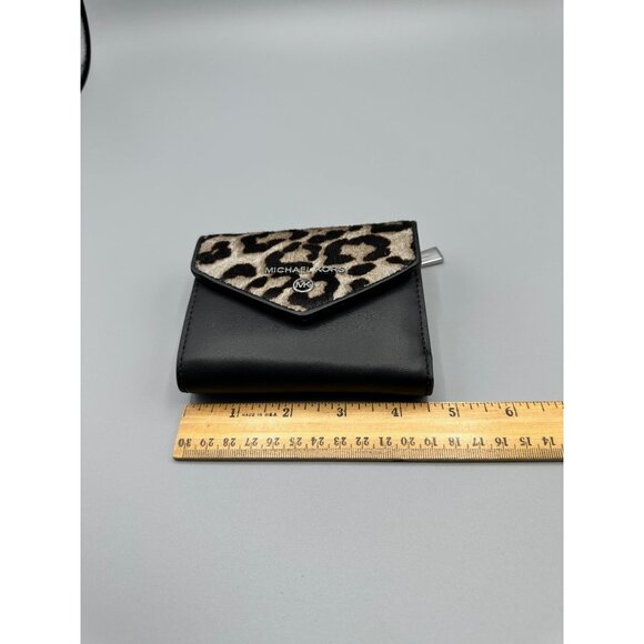 Michael Kors Jet Set Charm Black Leather and Leopard Print Calf Hair Wallet NEW - Picture 13 of 15